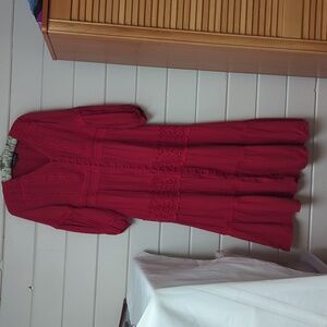 Boho Red Lace Long Sleeve Dress